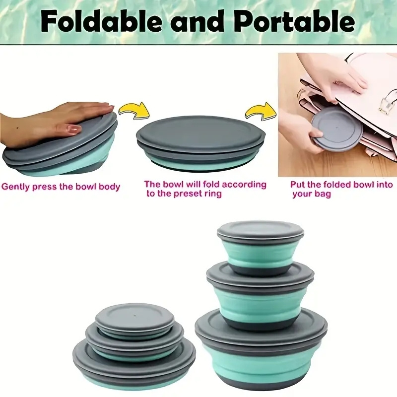 Camping Bowls With Lids Foldable Silicone Collapsible Bowl - Temu