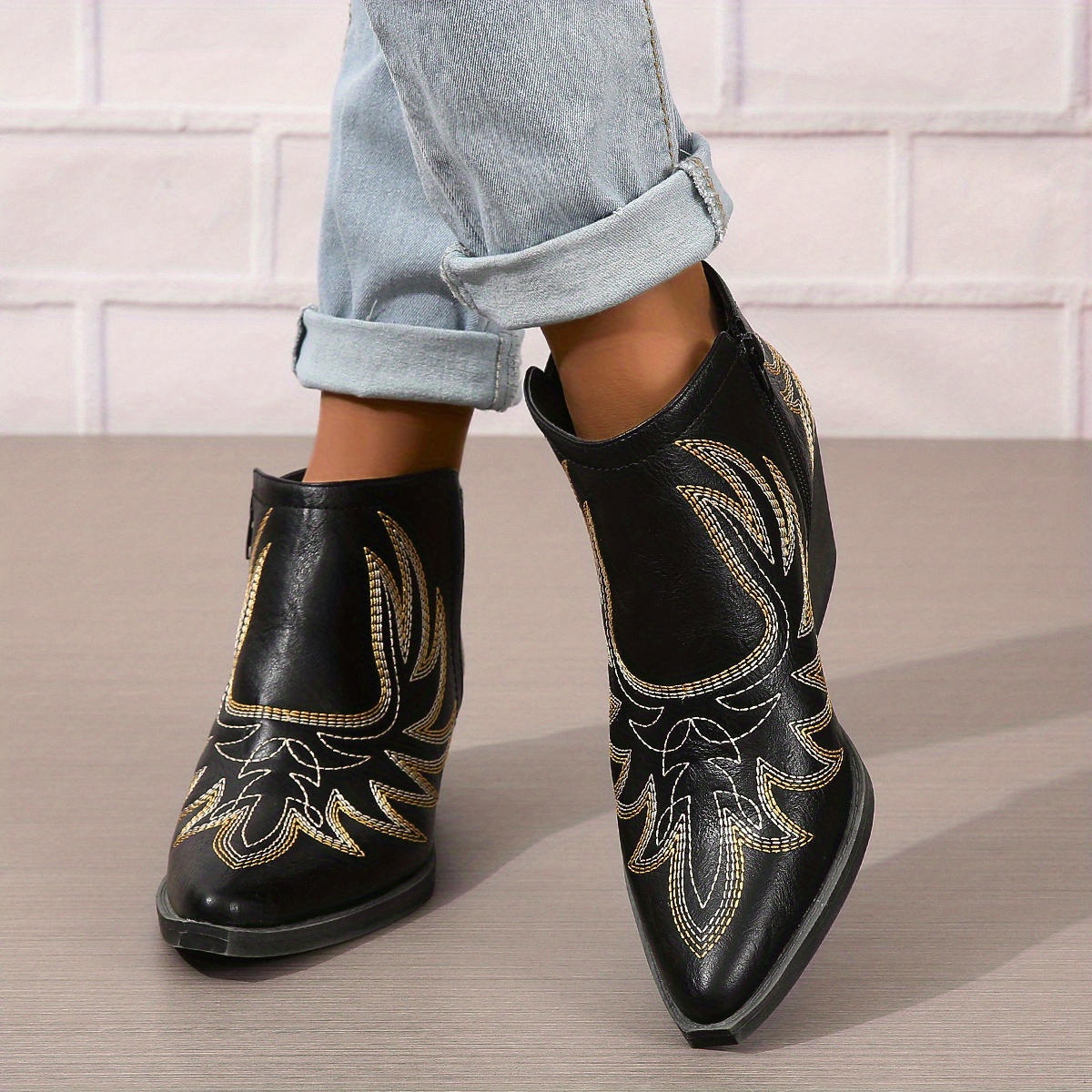 Ankle Cowboy Boots Women s Retro Embroidery Pointed Toe - Temu Canada