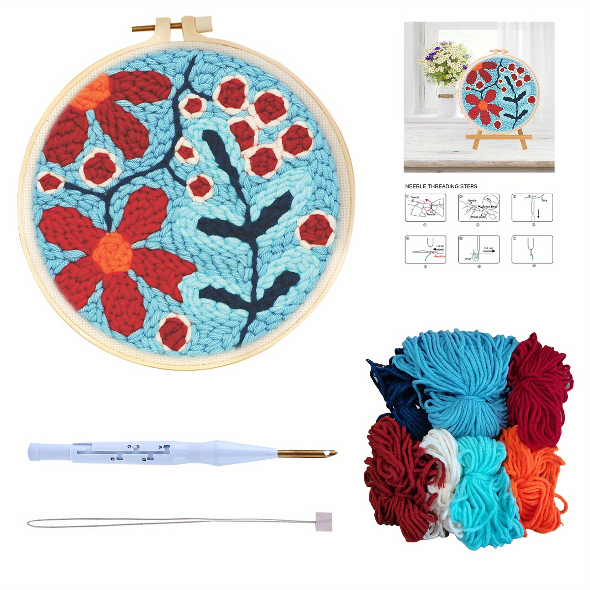 Flowers Pattern Punch Needle Embroidery Starter Kits Punch - Temu United  Arab Emirates