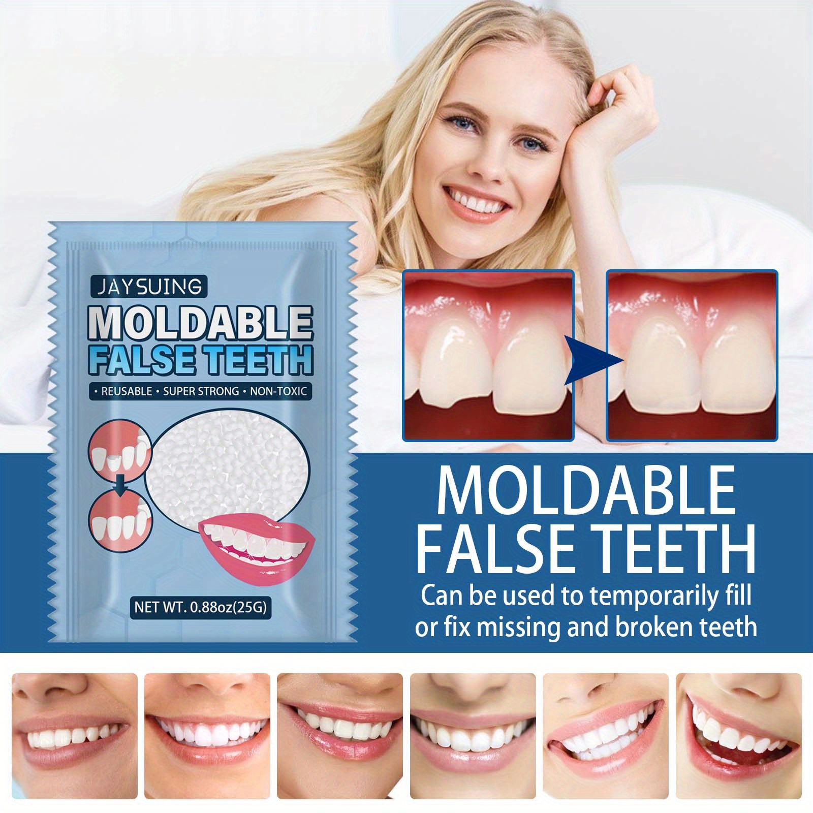 Comprar Kit de reparación temporal de dientes, dentadura postiza, pegamento  sólido para dentadura postiza, dientes rotos faltantes, moldeable, 1 ud.