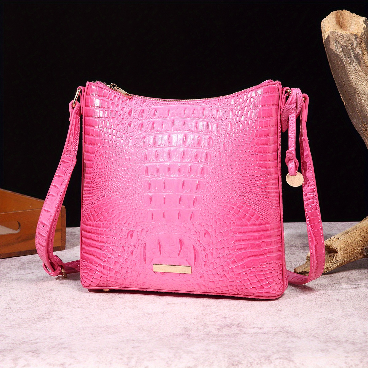 Crocodile Pattern Gradient Crossbody Bag Pu Leather Textured - Temu