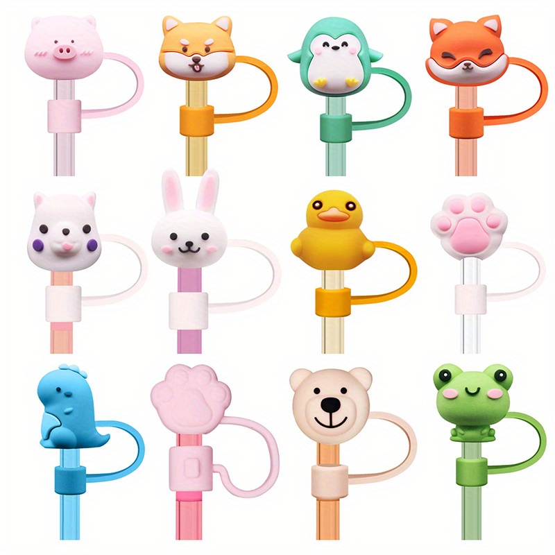 Straw Cover Kawaii Animal Shape Straw Silicone Straw Topper - Temu