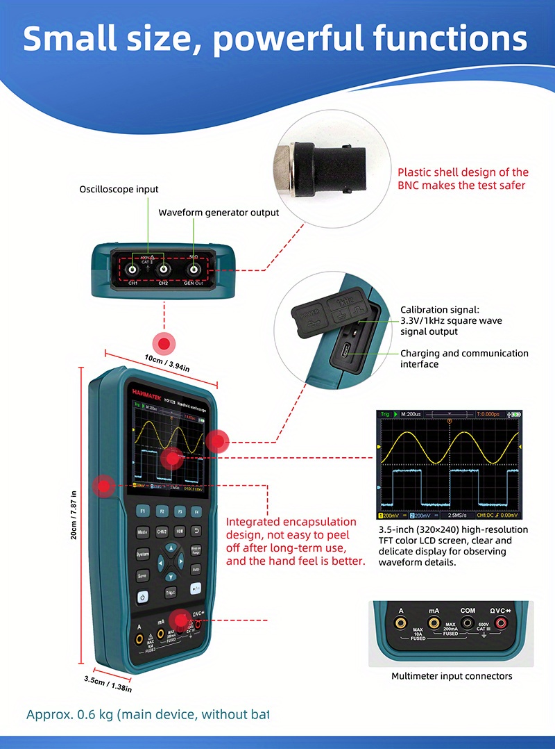 Hanmatek Ho52 Ho102s デジタルオシロスコープ 50mhz 帯域幅、2