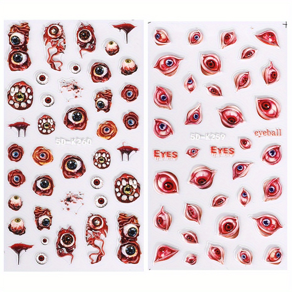 Eyeball Stickers Scary Bloody Female Eyes Decals Die Cut Full Set Teeth  2Eyes