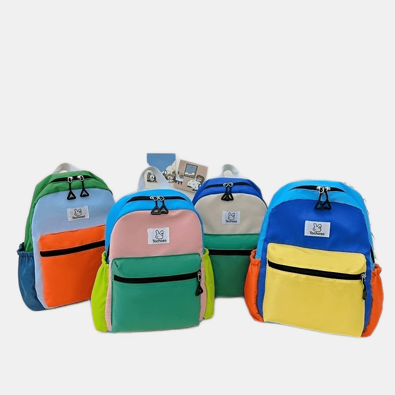 childrens color block backpack canvas backpack zipper large capacity schoolbag