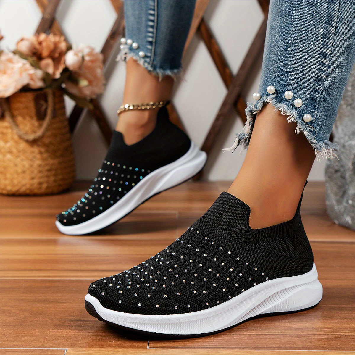 Solid Color Shoes, Women's Slip On Water Buckle Decor Lightweight Fashion Sports Shoes,Temu