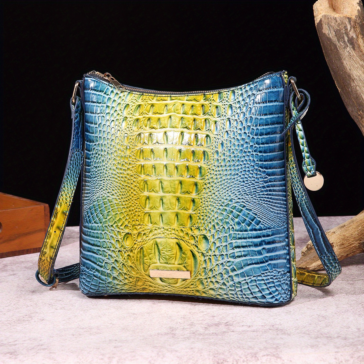 Beautiful Light Blue Brahmin Croc Crossbody Shoulder Bag Purse 