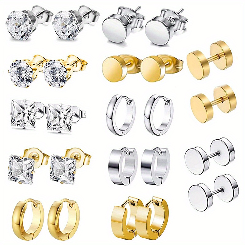 24pcs Set Men's Punk Creative Stainless Steel Earrings