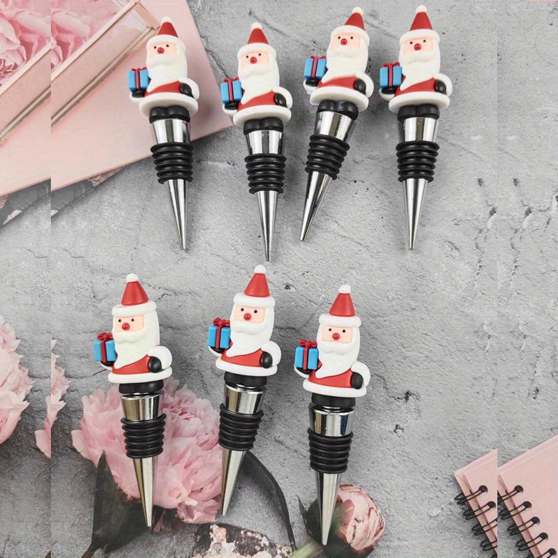 4pcs Christmas Wine Bottle Stoppers Santa Claus Wine Stopper Christmas  Supplies