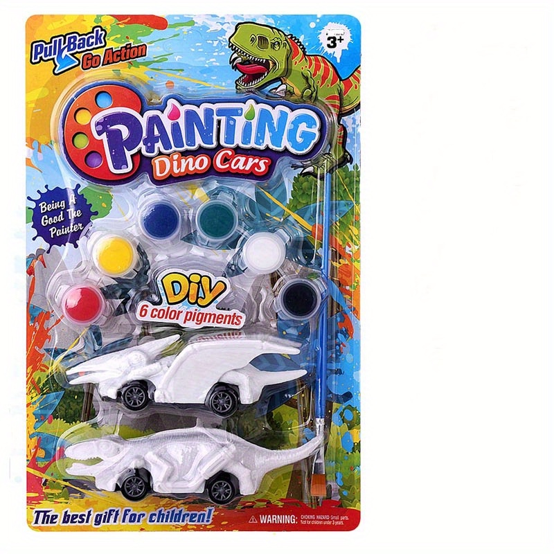 Diy Dinosaur Pull Back Car With 6 Paint Boxes Children's - Temu