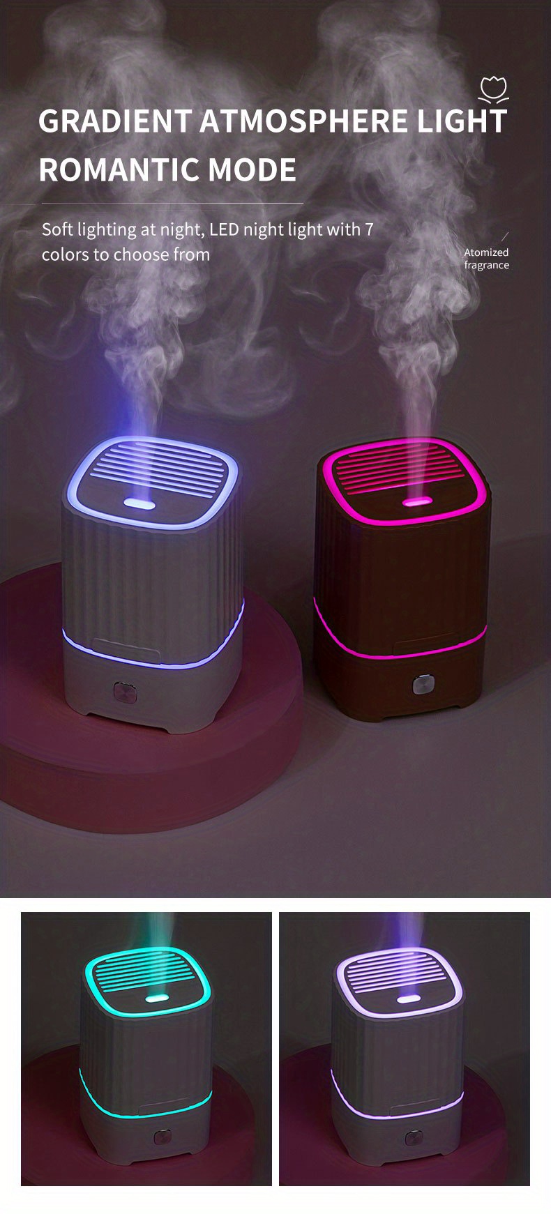 1pc 7 color led ultrasonic aromatherapy diffuser aroma essential oil diffuser air aromatherapy machine usb personal desktop noiseless cool mist humidifier with auto off protection for home bedroom or dormitory details 5