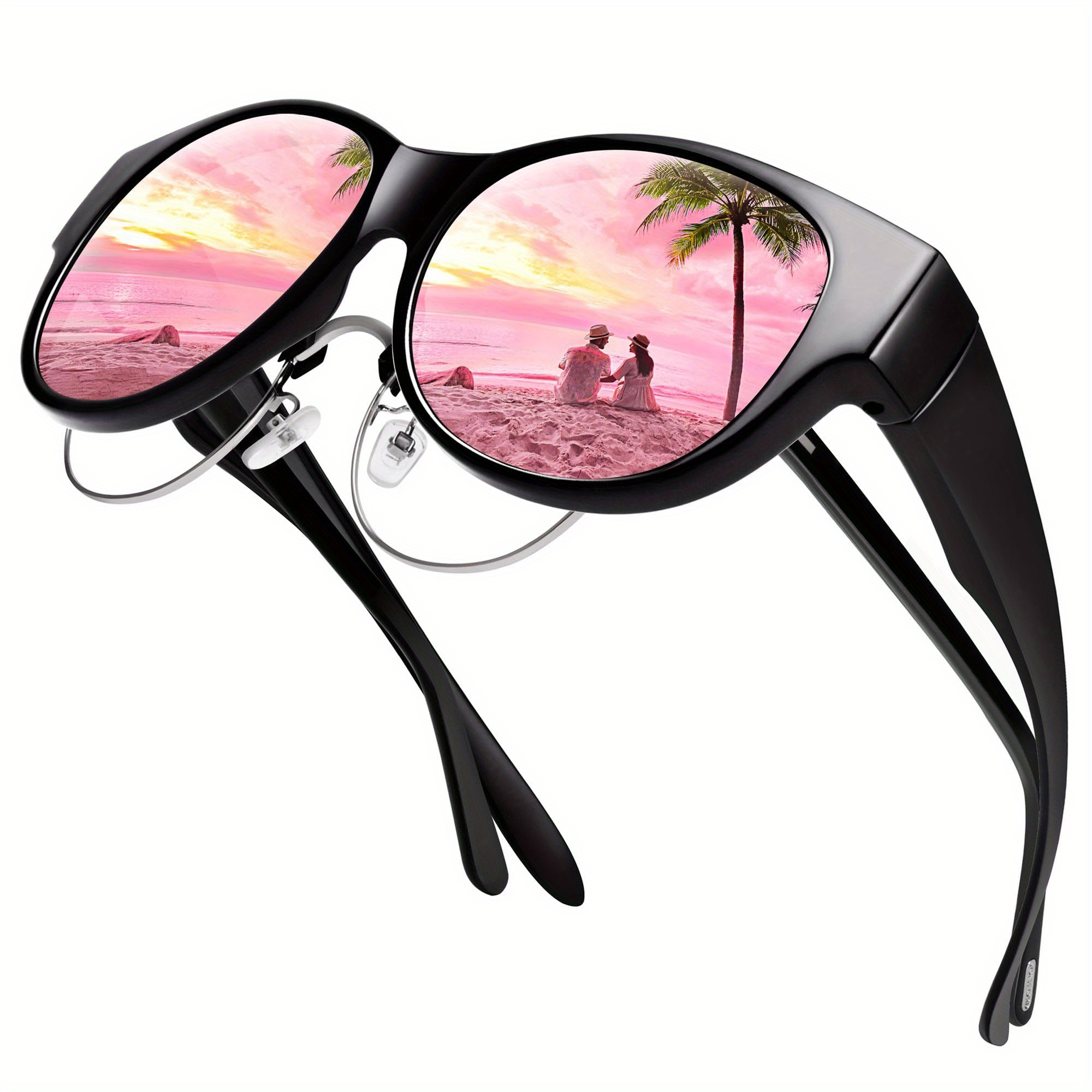 Polarized Fit Over Sunglasses for Women Men, Retro Tortoiseshell Wear Over UV400 Sun Shades for Driving Fishing Travel,Sun Glasses,Warby Goggles