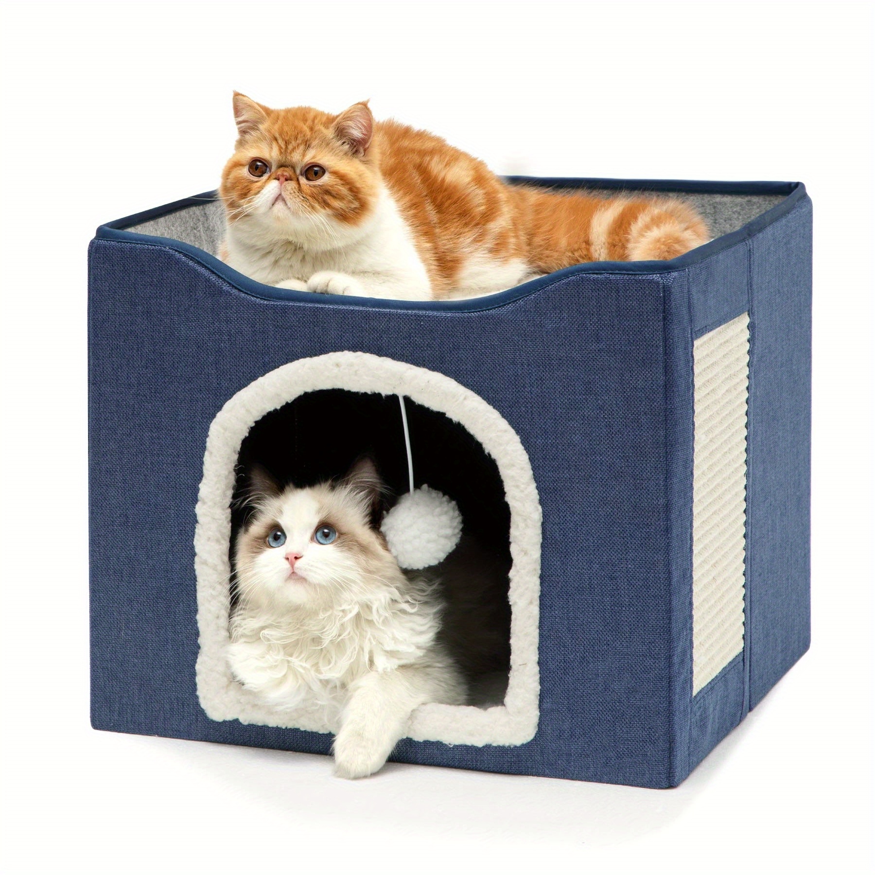 Cat Bed House with Scratch Pad Hideaway Hut Washable Mat Large