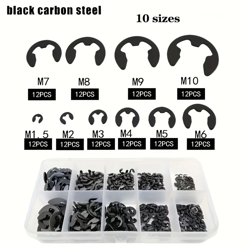 120pcs E Clips C Circlip Kit Retaining Ring Assorted M1.5-m10