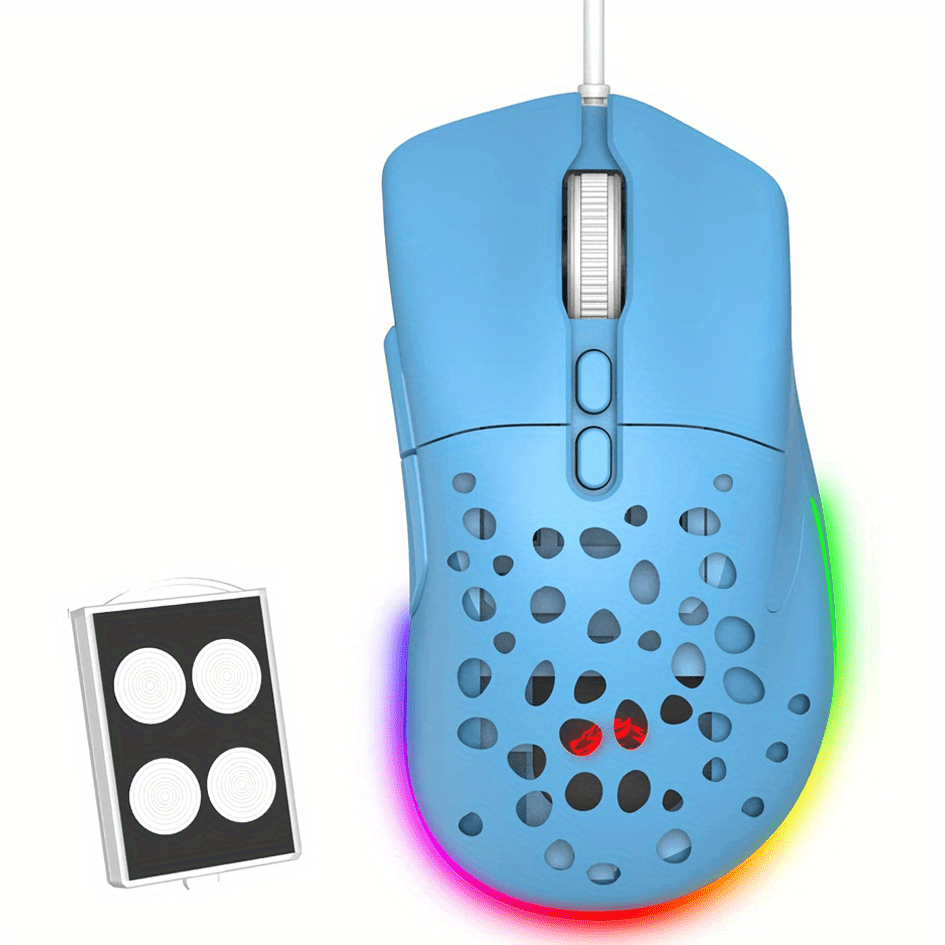 Wired Ultralight Drag Clicking PC Gaming Mouse with Side Buttons RGB  Backlit Honeycomb with Weight Tuning,Extra Interchangeable Back  Plate,12,000 DPI