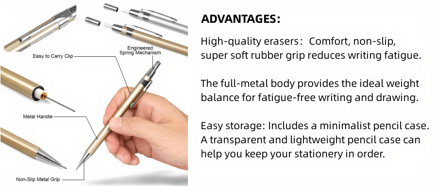 Joyberg 4 Pack Metal Mechanical Pencil 0.5mm, 0.7mm, Lead Pencil with 30 HB Lead Refills 0.5 & 30 HB Lead Refills 0.7 & 2 Erasers, Drafting Pencil Set