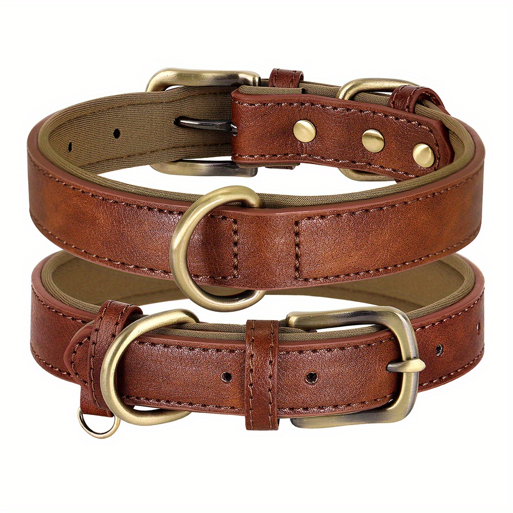 Classic Leather Dog Collar with Metal/Brass Engraved Buckle