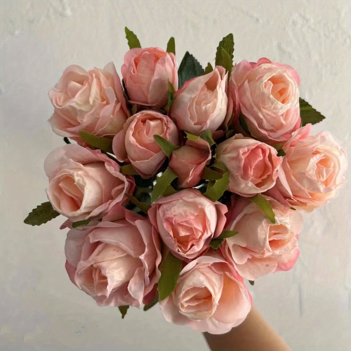 13pcs Artificial Burnt Edge Roses, Plastic Dried Flower Bunch, Home & Hotel Decor, Wedding & Engagement, Christmas, Halloween, Valentine's, Mother's Day, Graduation - No Electricity Or Battery Needed