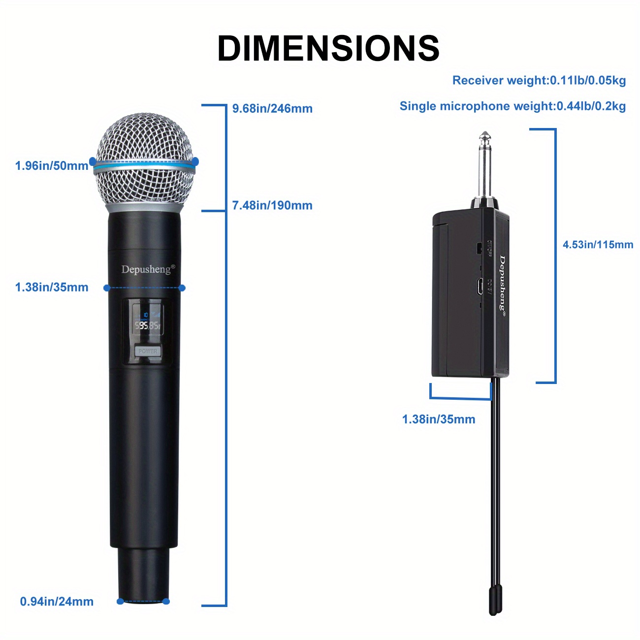 Wireless Microphone,Plug&Play Microphone for Singing,Karaoke,Dual Cordless  Dynamic Handheld Wireless Mic with Rechargeable Receiver for