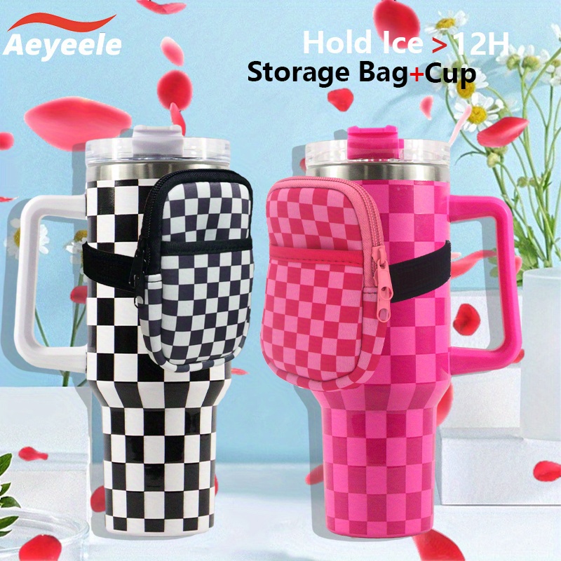 Checkerboard Design Tumbler With Lid Stainless Steel Water Bottle With  Straw And Lid Perfect For Outdoor Camping And Travel - Temu