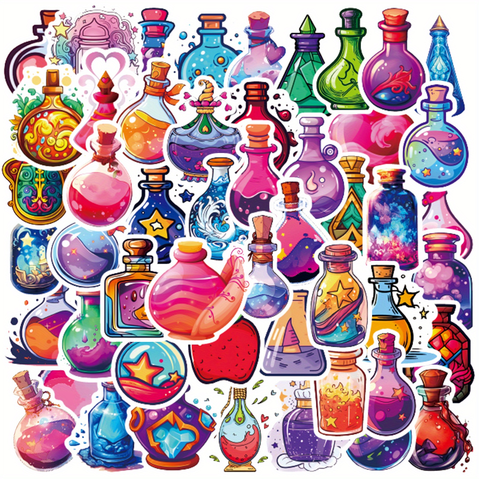 50pcs Stickers Pack, Cartoon Apothecary Witch Bottle Graffiti Decorative Stickers, Vinyl Waterproof Stickers For Water Bottle Laptop Guitar Skateboard Luggage Phone, For Halloween