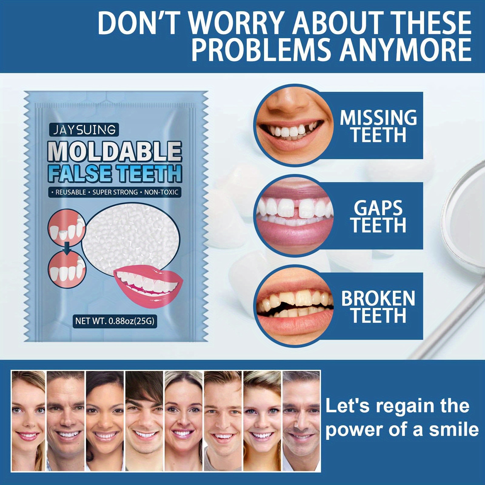 Pegamento sólido para dentadura postiza de resina, juego de reparación  temporal de dientes y huecos, dentadura postiza, pegamento sólido, adhesivo  para dentadura, dentista, 100g YONGSHENG 8390606400451
