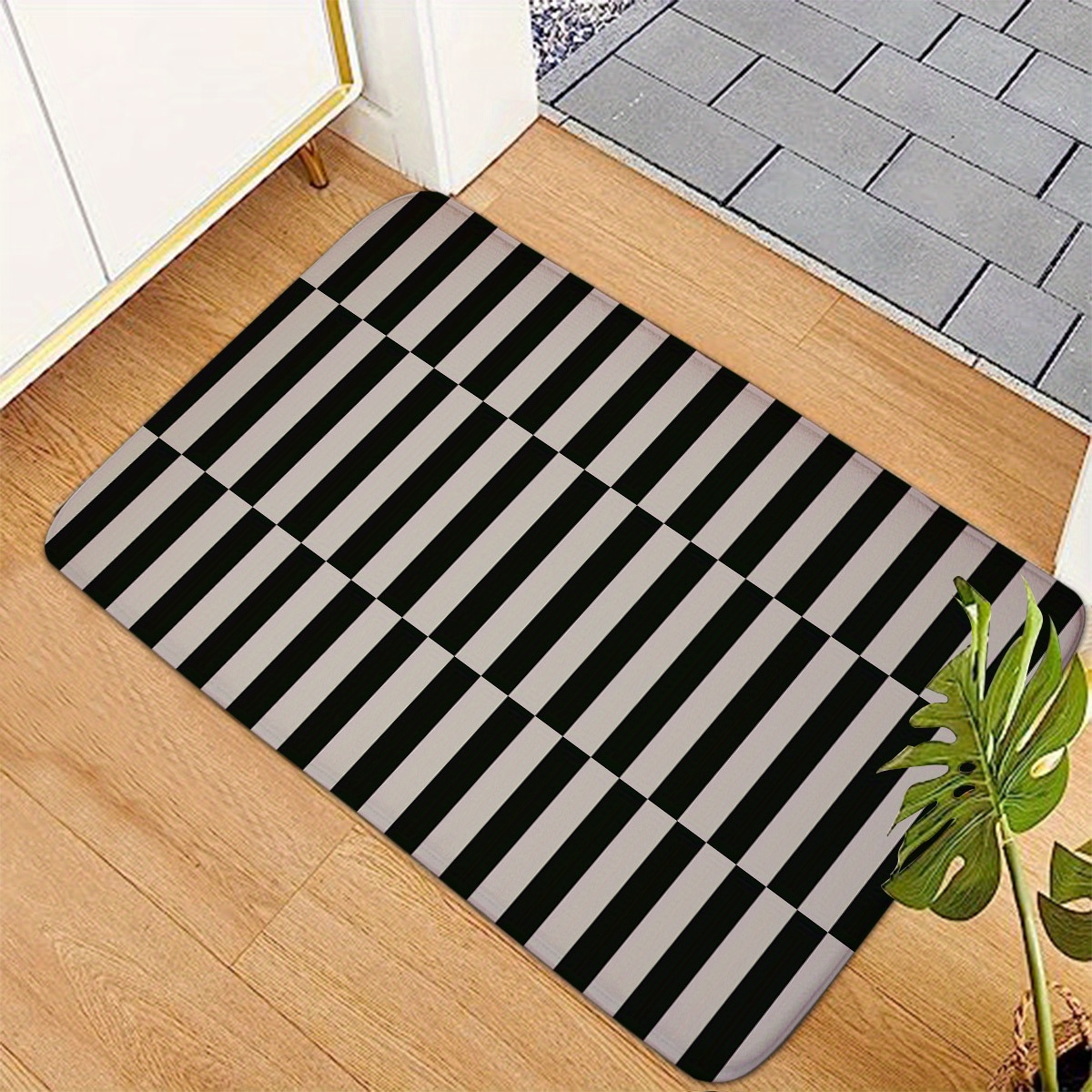 Entrance Doormat Simple Black White Striped Area Rugs Durable Door