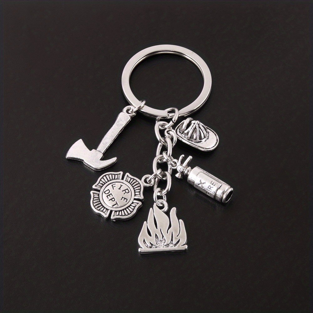 1pc Hammer Fire Extinguisher Hat Alloy Keychain