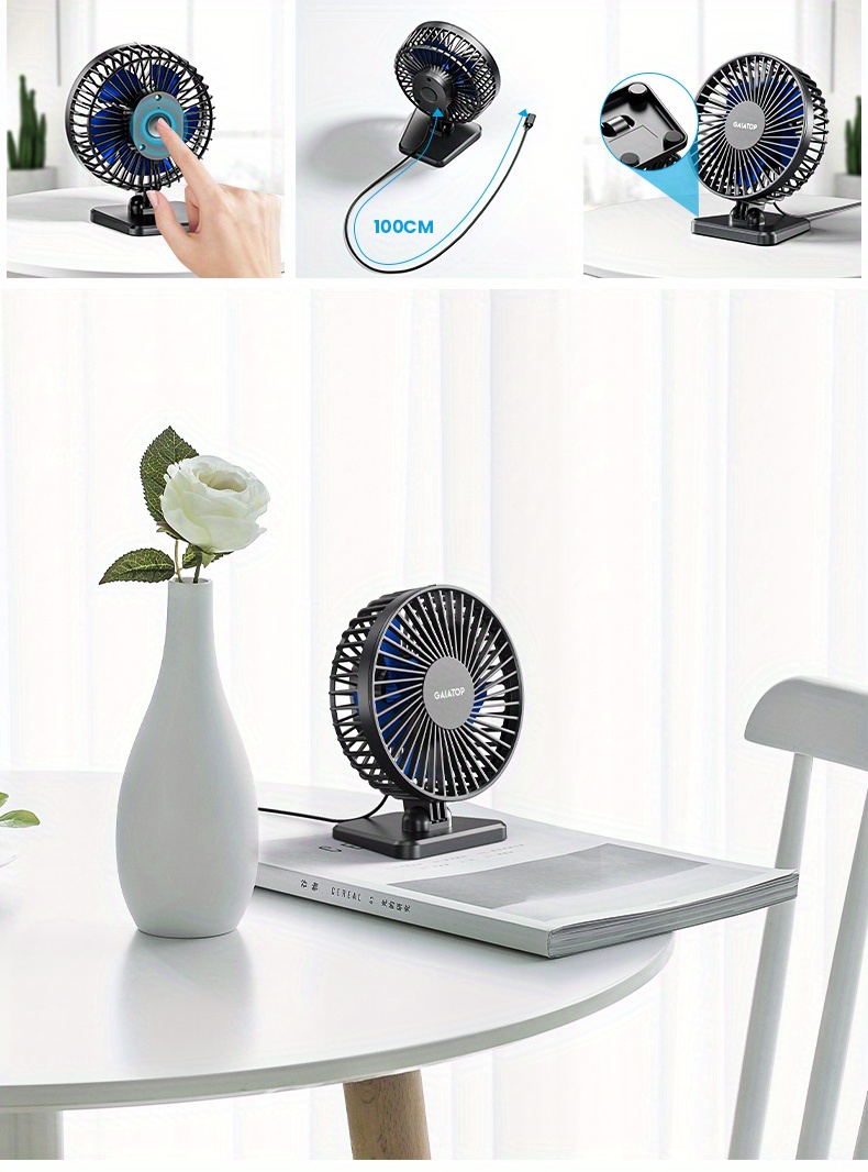 Gaiatop Mini ventilador portátil, potente ventilador de mano, bonito diseño  de 3 velocidades, pequeño ventilador de escritorio personal con base