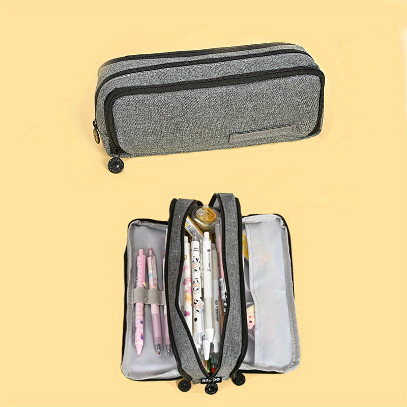 Big Capacity Pencil Case 3 Compartments Canvas Bag Multifunctional