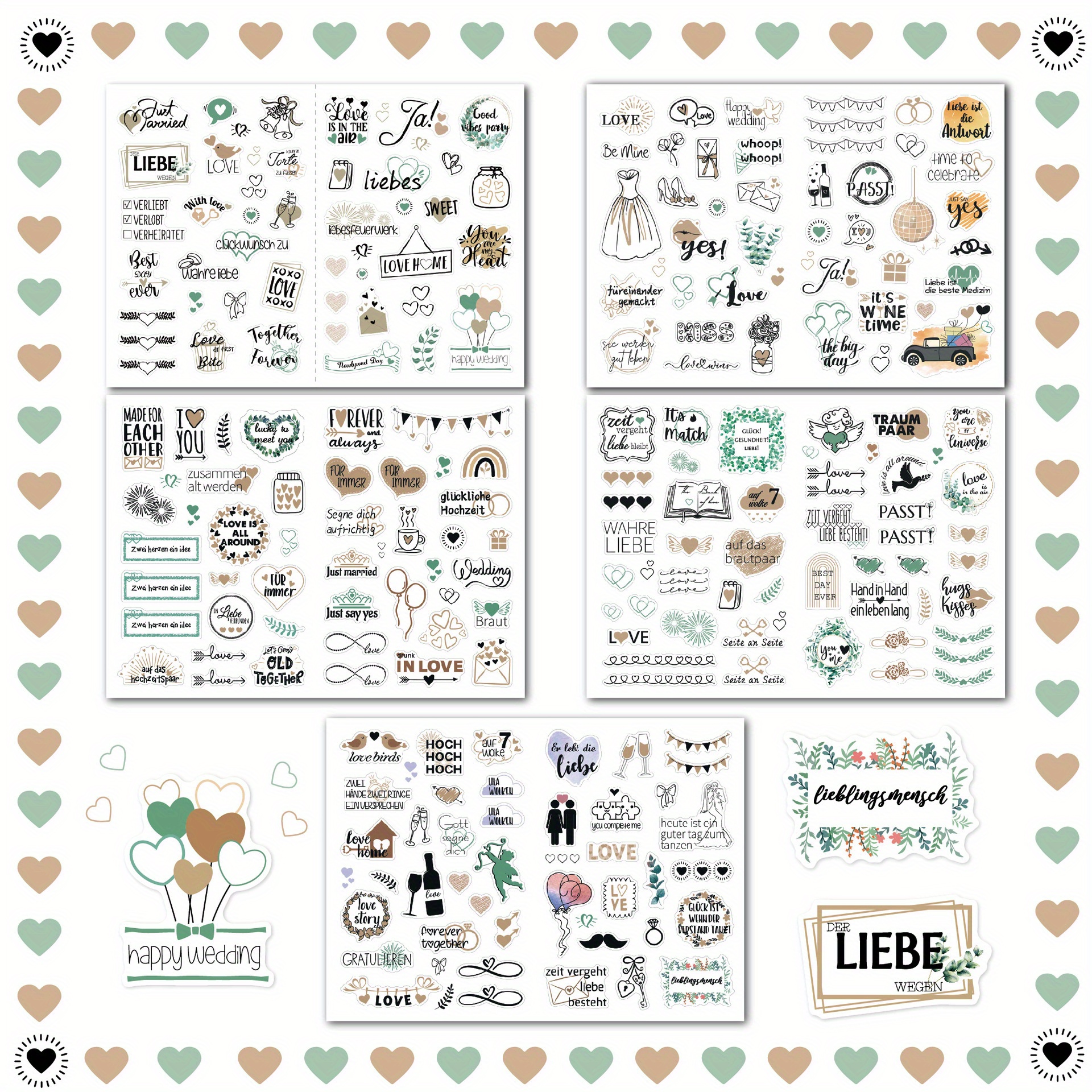 5 Sheets Wedding Stickers 266 Sparkling Planning Stickers Blessing