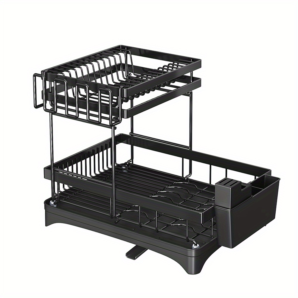 Space-saving 2 Tier Dish Drying Rack With Drainboard And Cutlery Holder -  Perfect For Kitchen Counter, Cabinet, And Bathroom - Black And White Design  - Essential Home Kitchen Accessory - Temu