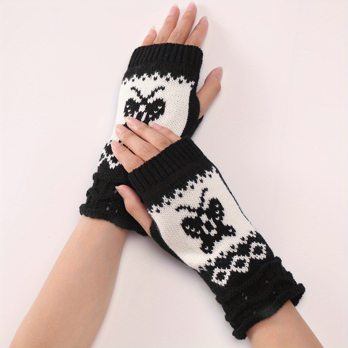 Butterfly Fingerless Knitted Gloves Short Half Finger Arm - Temu