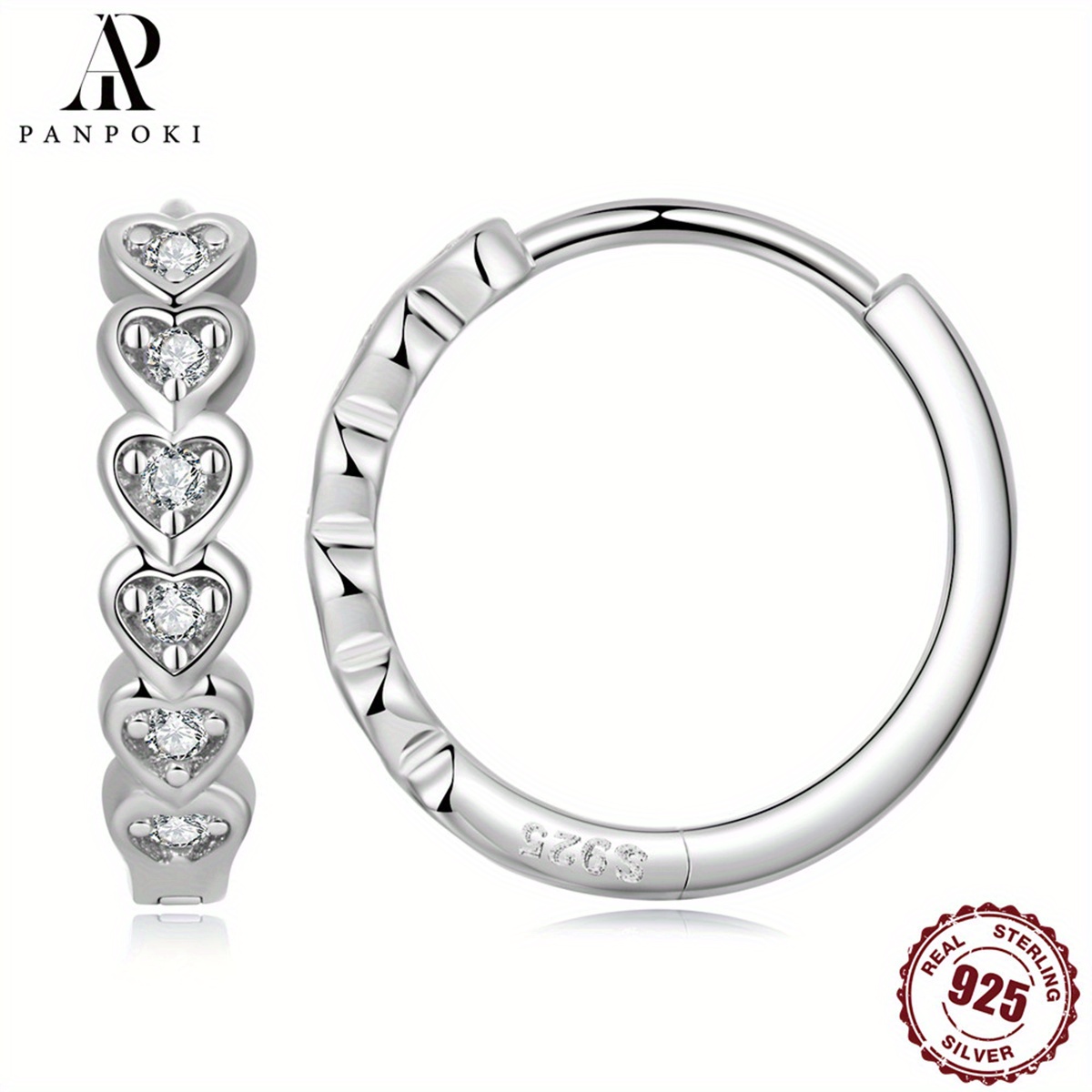 PANPOKI 925 Silver Colorful Heart Zircon Stud Earrings