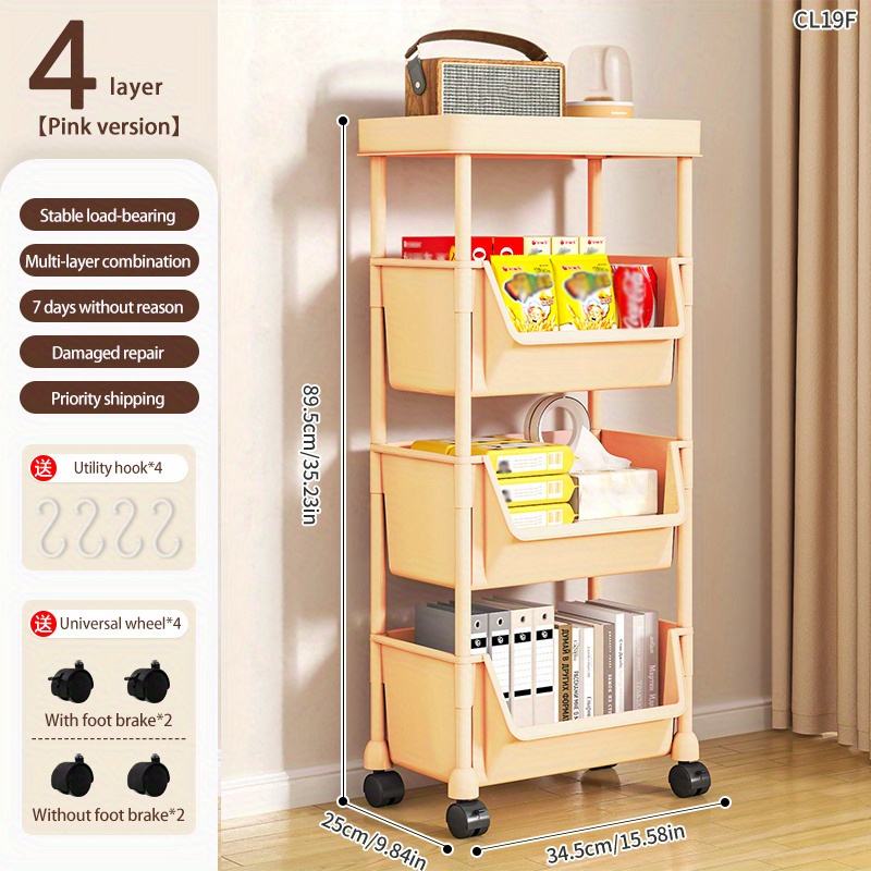 Three layer Small Cart Plastic Storage Rack Movable Floor - Temu