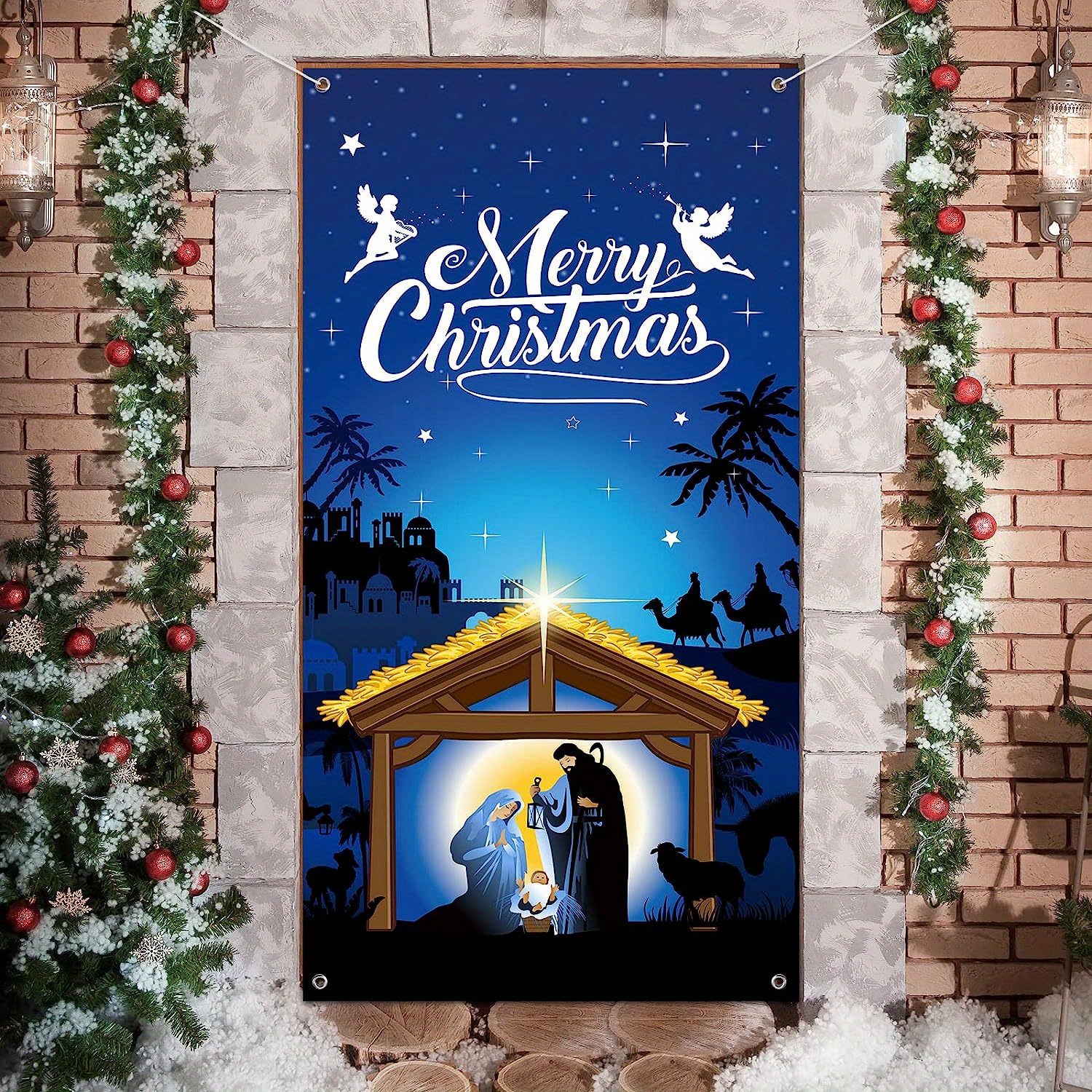 Nativity Christmas Door Cover Decorations Holy Night Temu