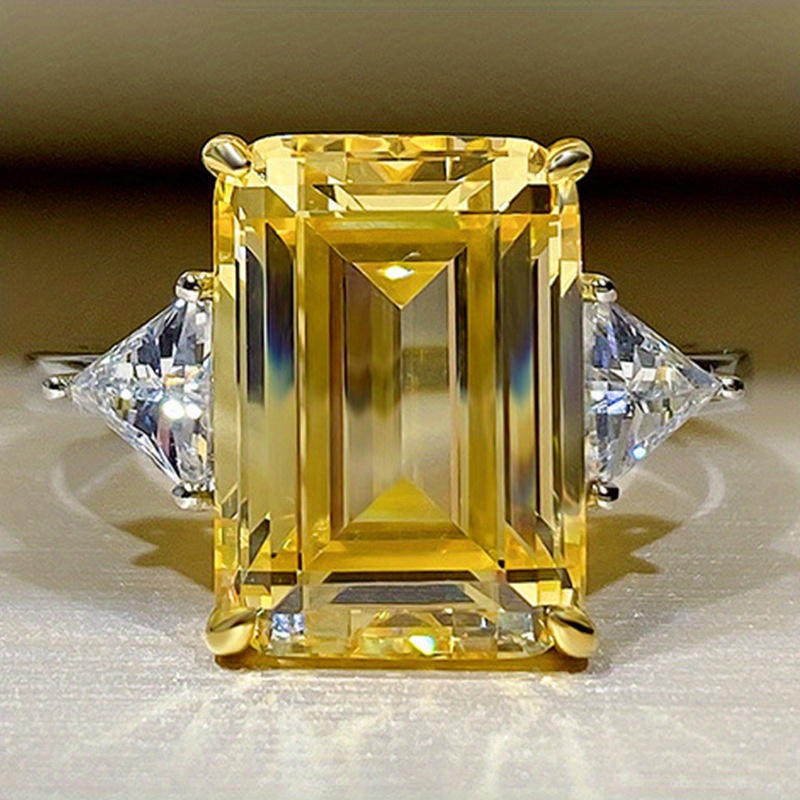 Image of Luxurious Yellow Silvery Pink Square Large Synthetic Zirconia Women's Ring Party Birthday Gift