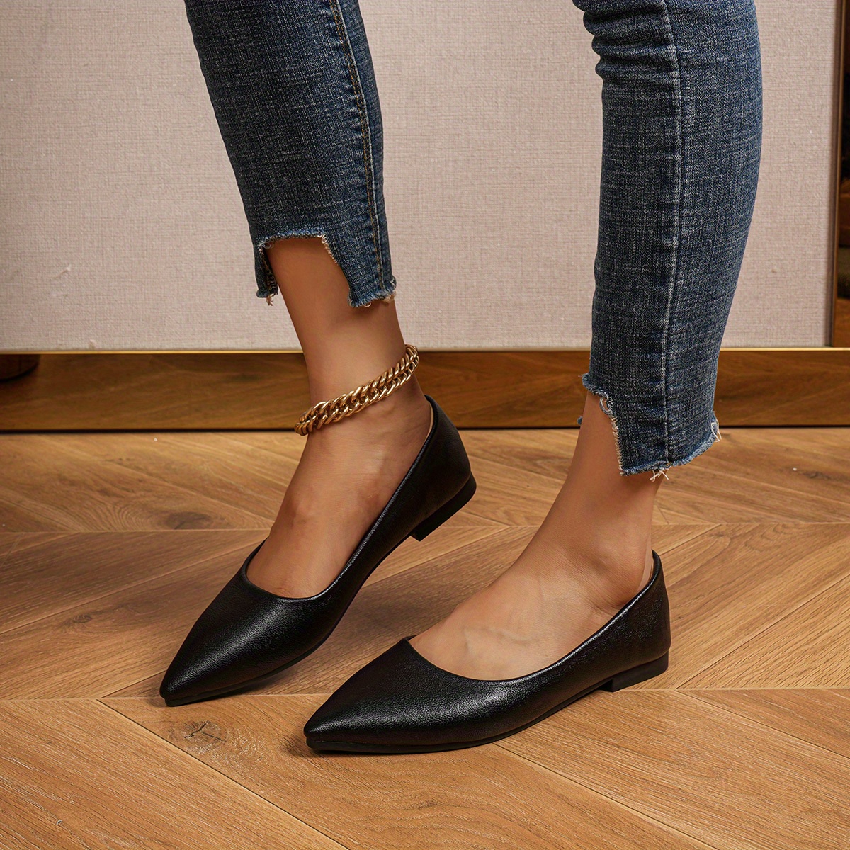 elegant women's black ballet flats lightweight slip pointed Temu