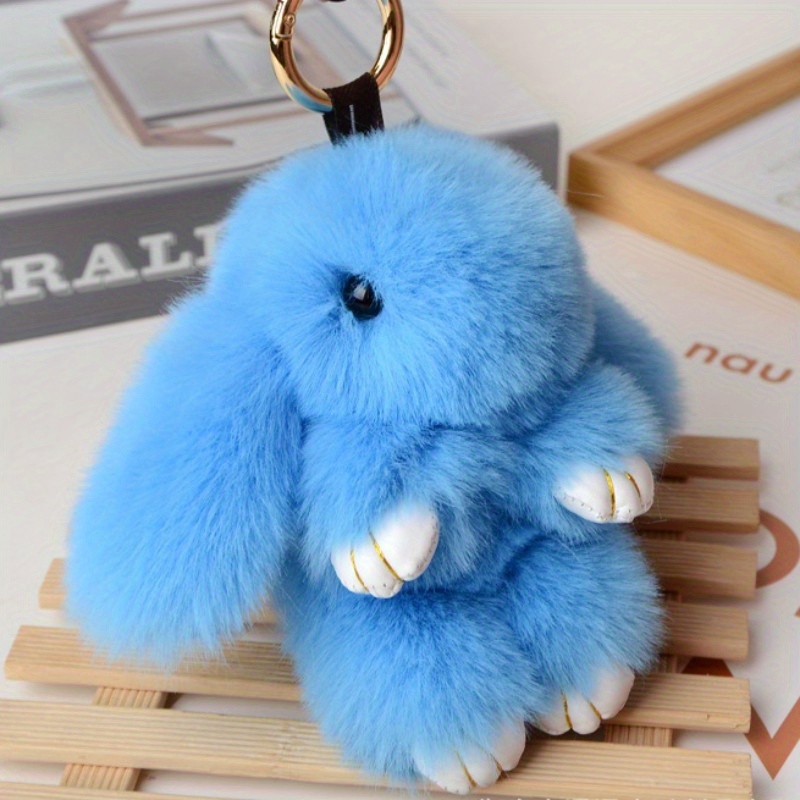 Adorable Fur Bunny Fluffy Rabbit Plush Toy Keyring Bag Charm Pendant  Keychain