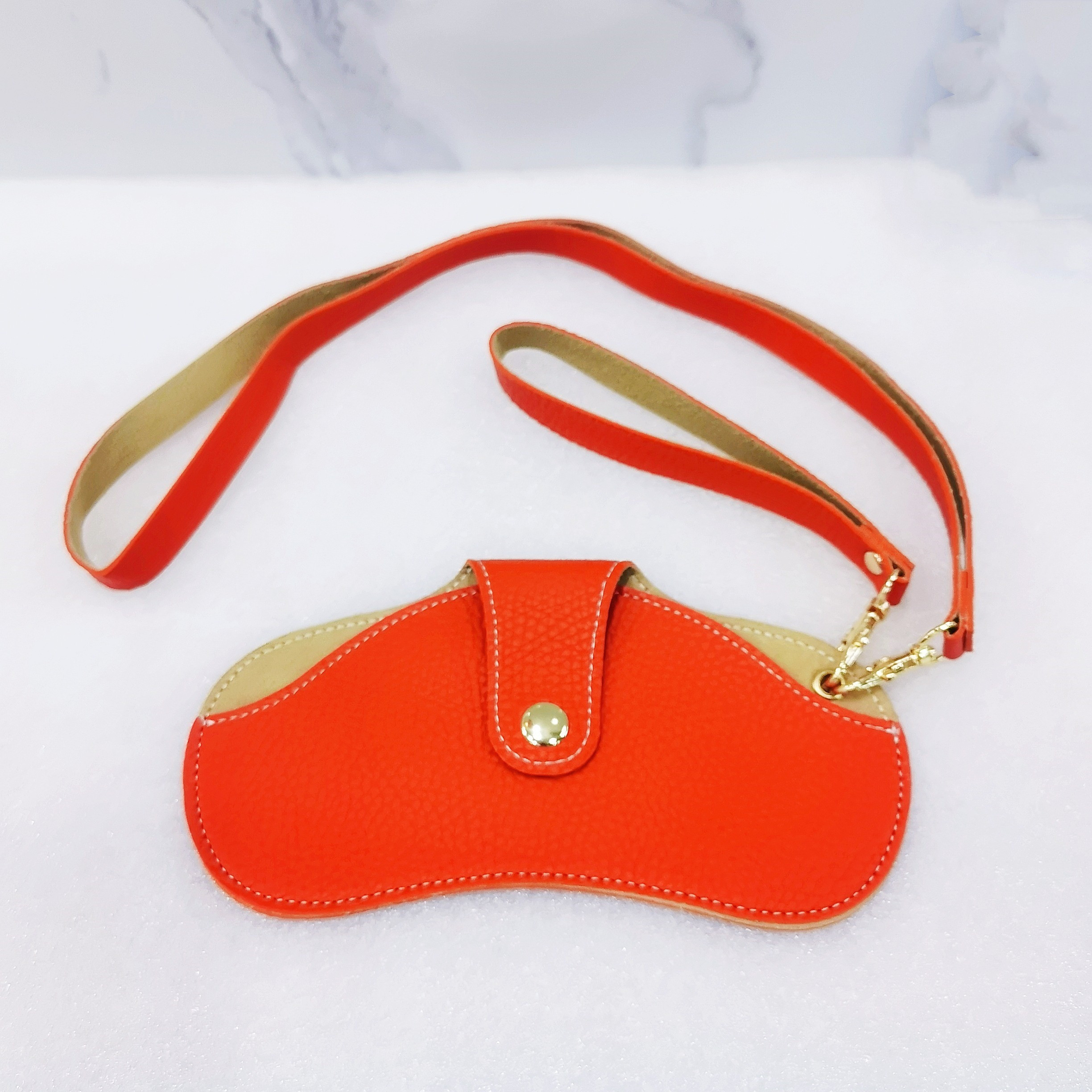 Stylish PU Leather Sunglasses Case Snap Closure