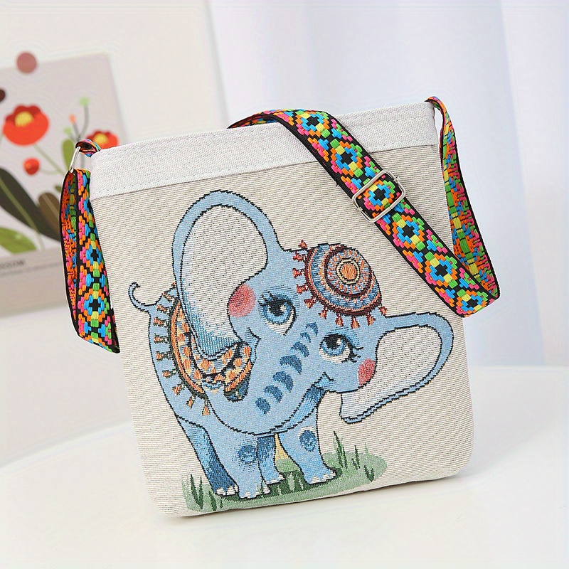 Ethnic Style Crossbody Bag Elephant Embroidery Square Purse Temu