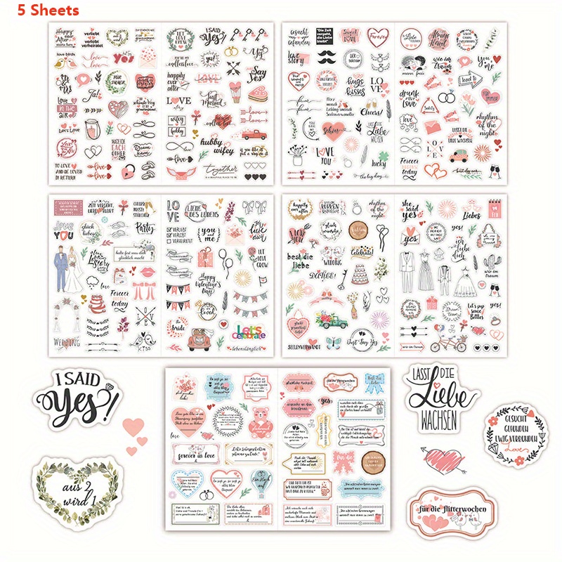 5 Sheets Wedding Stickers 266 Sparkling Planning Stickers Blessing