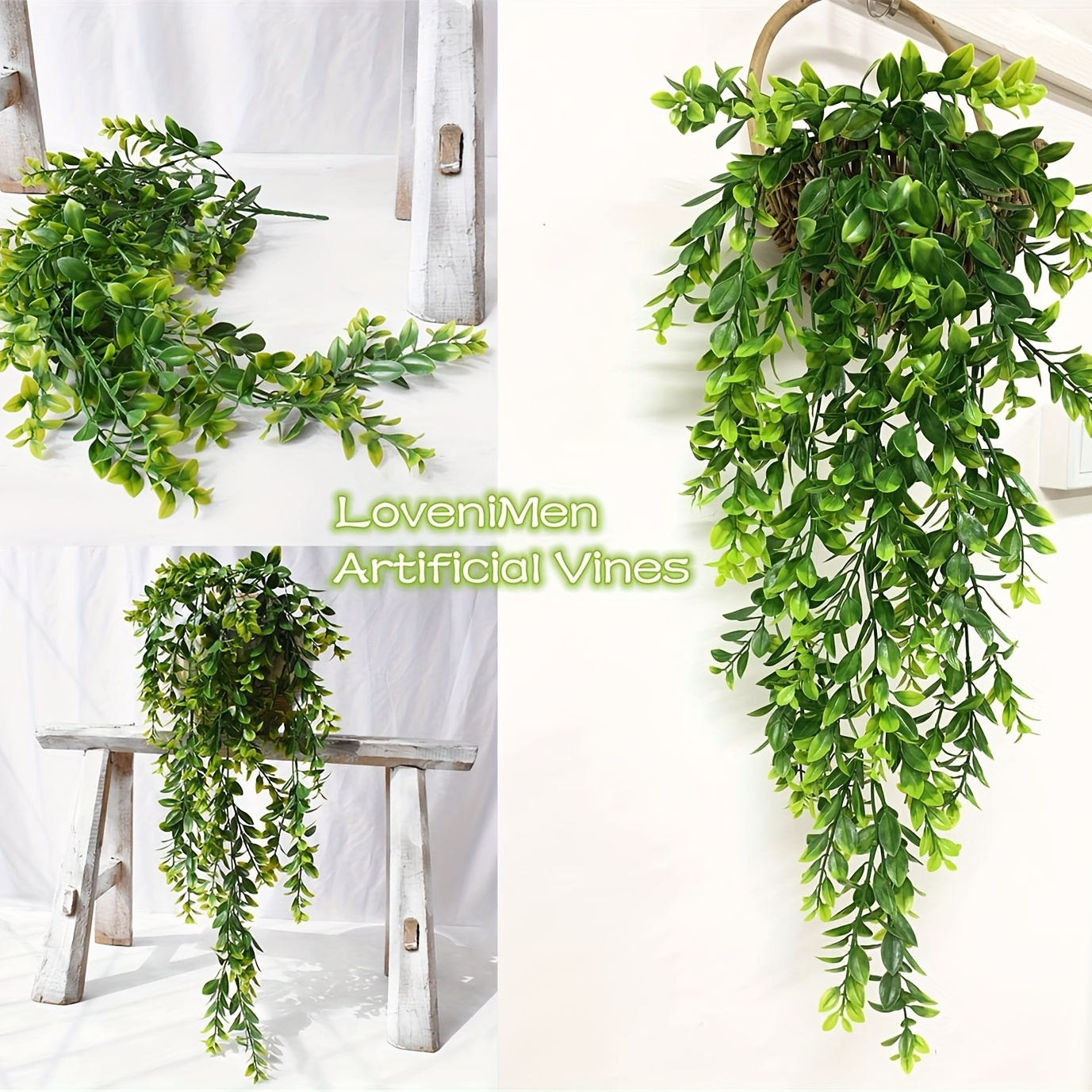 Mightlink 9 Forked Simulation Green Plants Realistic Wall Hanging Fake Vines Ornamental Faux Plant Props Decor for Home Garden, Size: Medium