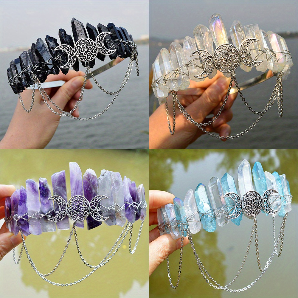 1pc Natural Stone Headband Witch Crown Alloy Hair Hoop Head Jewelry Women's Hair Accessories for eid details 0