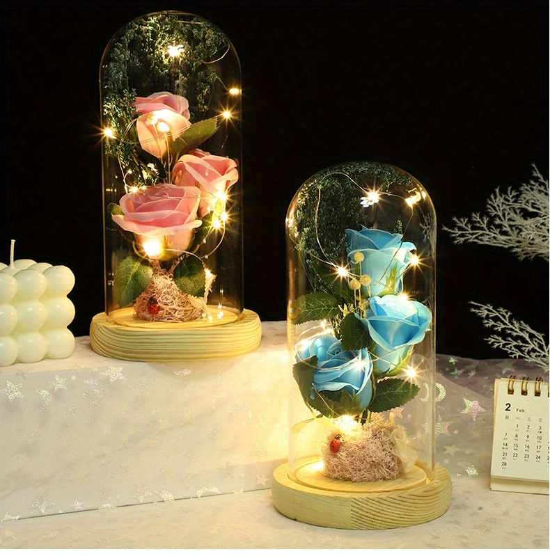 Los regalos de entrega hechos a mano se guardan en cúpulas de vidrio: las  flores artificiales son regalos creativos para amigos Zhivalor BST3003460-2