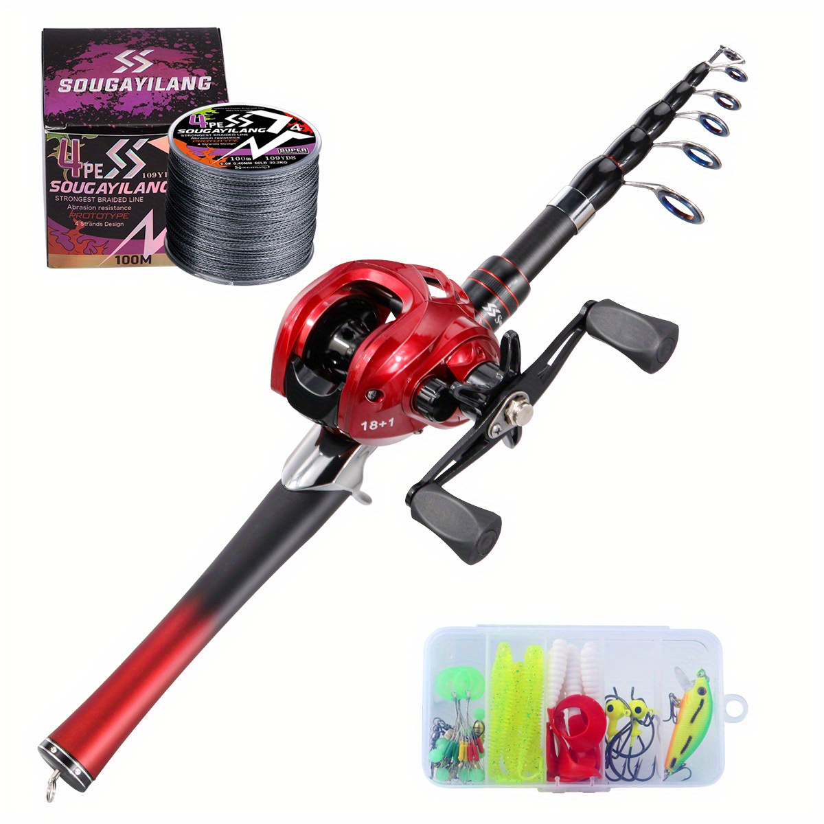 Sougayilang Red Fishing Rod Reel Set / Gradient Red - Temu