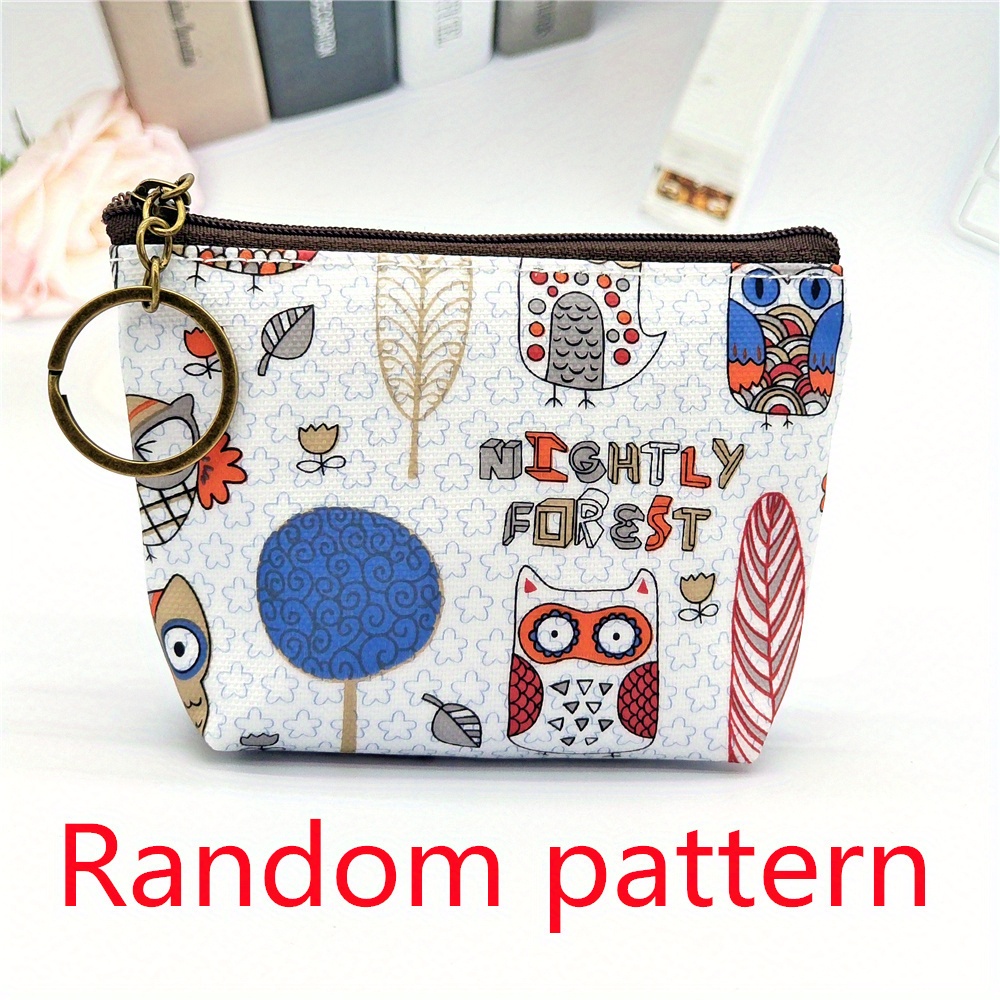 Cute cartoon leather printed owl keychain ladies coin purse lipstick