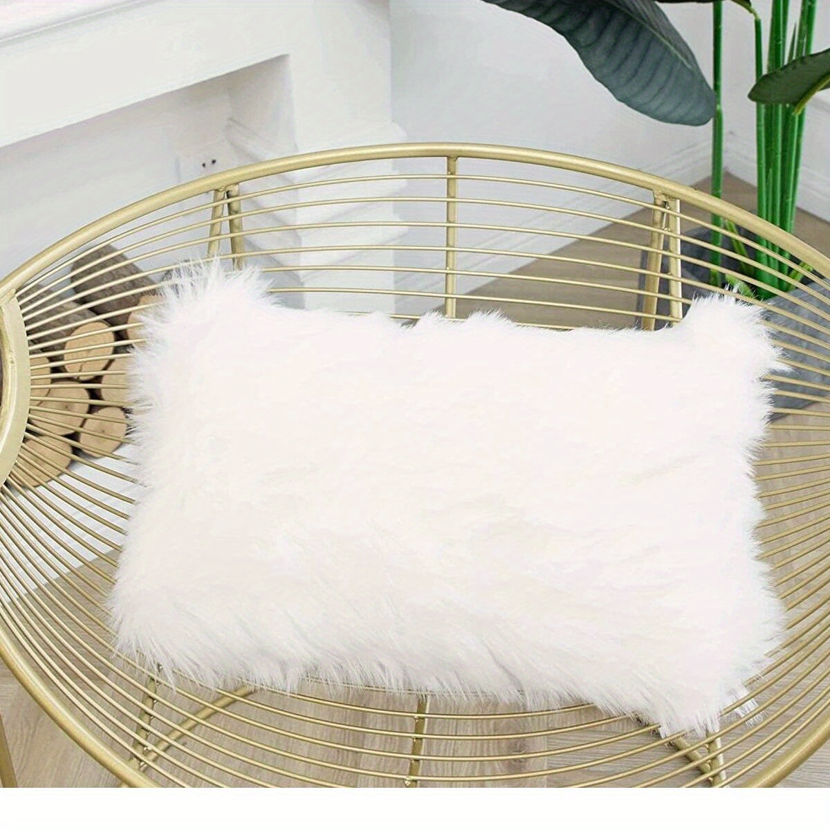TEMU 1 taie d'oreiller blanche en laine, housse de coussin literie canapé coussin de chaise coussin long peluche décoration de chambre à coucher taie