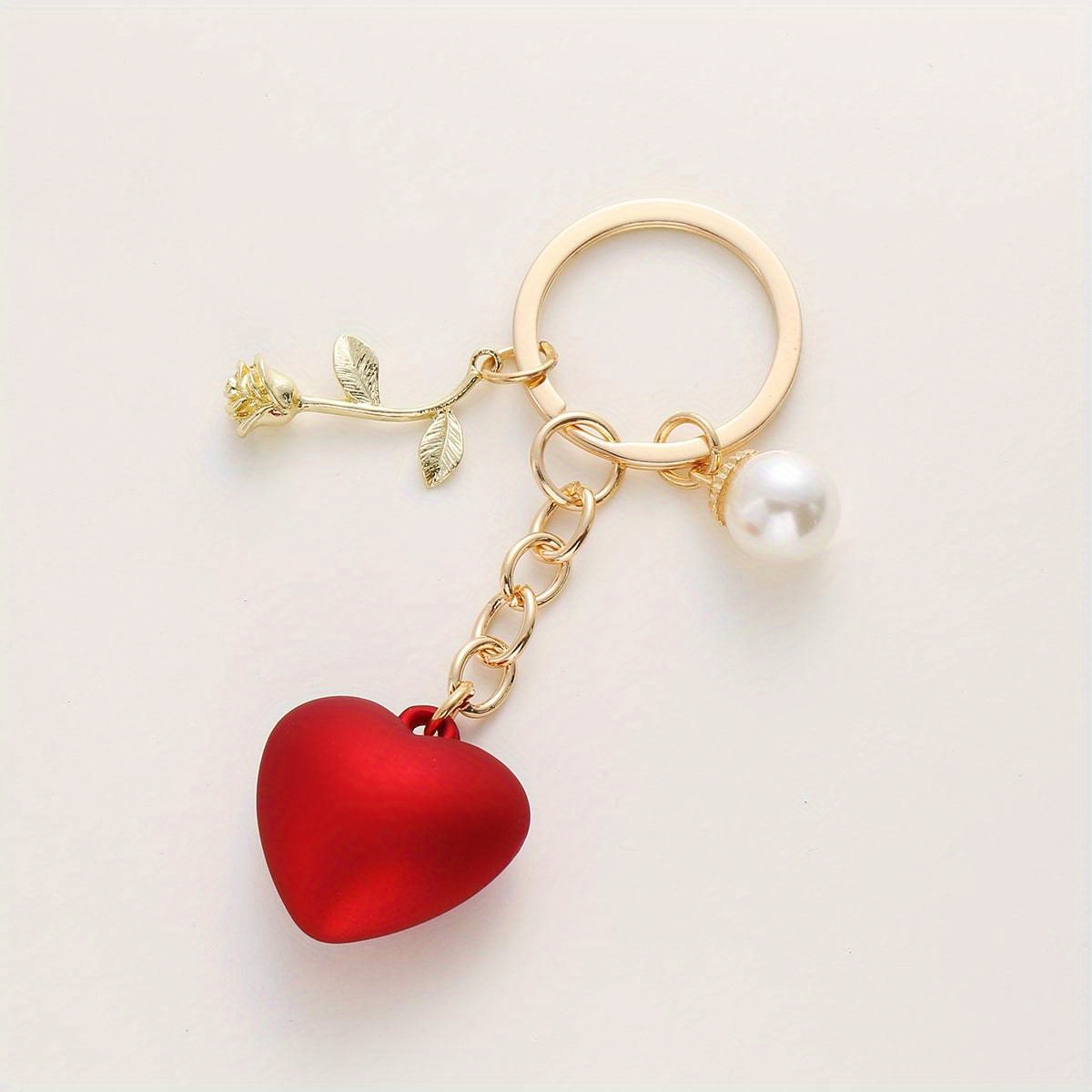 1pc creative fashion rose pearl love keychain for men red 2 8