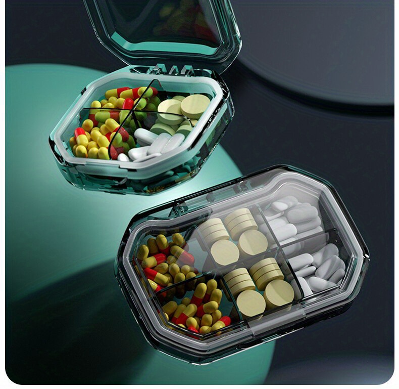 1pc mini portable rectangular transparent pill organizer medicine box sealed moisture proof multi grid pill tablet storage box details 1